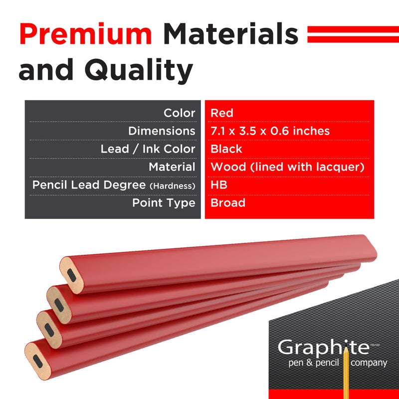 GRAPHITE Hard Lead Carpenter Pencils Bulk - (1) Pack of 12 Pieces Lumber Wooden Pencil #2 (HB) - Red - Image 2